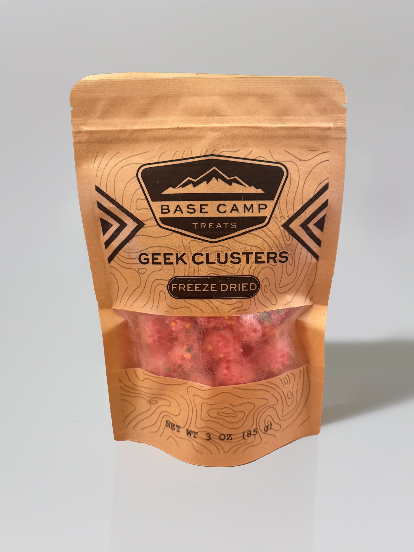 Base Camp Treats Geek Clusters Freeze Dried Nerd Gummy Clusters in Kraft package on a white background